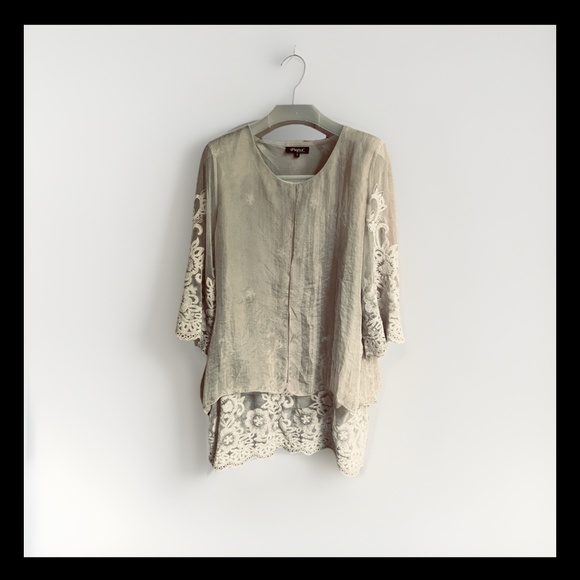 PAPA VANCOUVER SizeM Layered Organza Mesh Fully Embroidered Blouse Tunic Y2K 90s - Picture 2 of 14